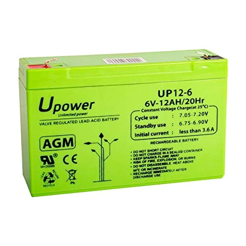 Offerta a tempo: U-Power - Batería piombo AGM Sigillata 12Ah 6V - Faston F1 4.8mm - 40% da 20.92 € a 12.50 €