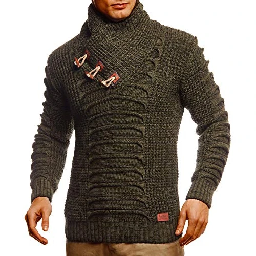 Leif Nelson - Maglione da uomo con bottoni in Regular Fit, cardigan da uomo a maniche lunghe, ideale per look casual e business, kaki-nero, S