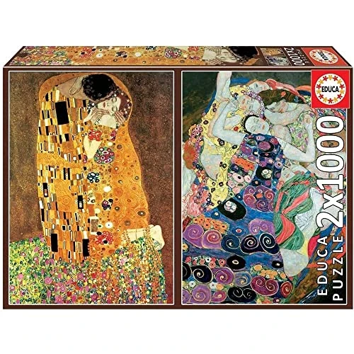 Offerta a tempo: Educa - Puzzle da 1000 pezzi per adulti | 2x1000 El Beso + La Virgen, Gustav Klimt Puzzle. Misura: 48 x 68 cm. Include la colla del fix puzzle. Da 14 anni (18488) - 40% da 17.99 € a 10.79 €