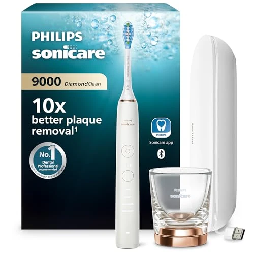 Offerta a tempo: Philips Sonicare DiamondClean 9000 spazzolino elettrico con app, sensore di pressione, 4 modalità, 3 livelli di intensità, bicchiere di ricarica e custodia da viaggio, porta USB, Oro rosa, HX9911/94 — 24% da 234,99 € a 179,40 €