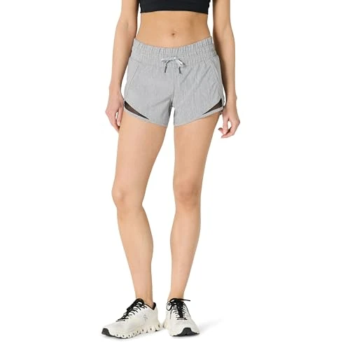 Amazon Essentials Pantaloncini da Corsa in Tessuto con Arricciatura in Vita, vestibilità Regolare Donna, Grigio Medio Puntinato, S