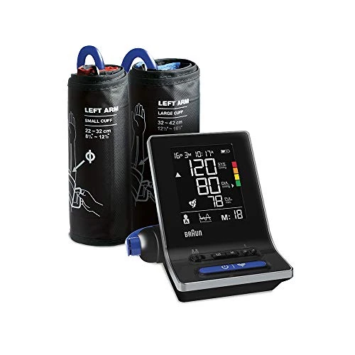Braun ExactFit 5 Connect Smart Tensiómetro de brazo , Compatible con la aplicación Braun Healthy Heart , Indicador codificado por colores , Manguitos de 2 tamaños , Para uso doméstico , BUA6350