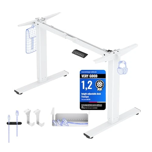 Offerta a tempo: FLEXISPOT Basic - Scrivania seduta in piedi da scrivania elettrica regolabile in altezza, telaio in acciaio a 2 piani con potente motorepulsante, alto e basso, bianco - 0.00% da 149.99 € a 149.99 €