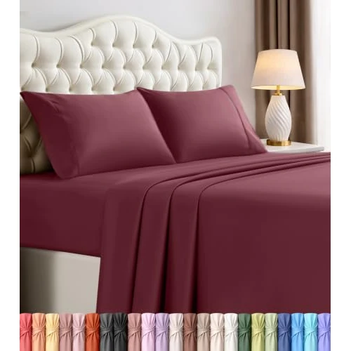 Offerta a tempo: Utopia Bedding Set di fogli da letto in microfibra spazzolata, 4 pezzi, per letto King Bedding – Shrinkage & Fade Resistant – Soft Sheets – Easy Care (King, Burgundy) - 23% da 30.99 € a 23.97 €