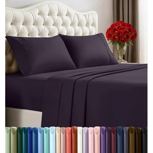 Utopia Bedding Pełny zestaw pościeli – 4-częściowy zestaw pościeli – szczotkowana mikrofibra, odporne na kurczenie się i blaknięcie, łatwe w pielęgnacji (pełne, fioletowe)