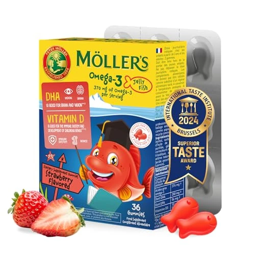 Limitiertes Angebot: Möller's Omega 3 Kapseln für Kinder | Natürliche Omega 3 Fischtran mit Erdbeergeschmack | Mit DHA und EPA | Leicht zu kauen | Ohne Gluten, Laktose und Zucker | 36 Stück von 13.90 EUR auf 10.90 EUR (Spare 22%)
