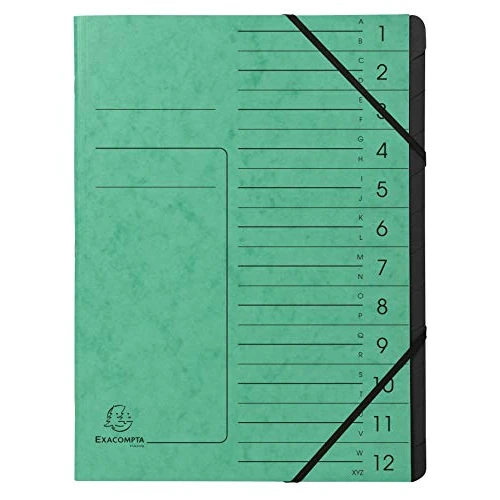 Oferta limitada: Exacompta 541203E - Archivador grapado con gomas (12 compartimentos, interior en cartulina reciclada, A4, color verde de 10.47 € a 10.47 € (ahorro 0.00%)
