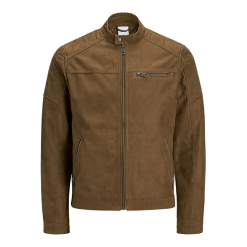 JACK & JONES JJEROCKY JACKET NOOS, Giacca in ecopelle Uomo, Cognac/Pattern:Fake suede, XXL