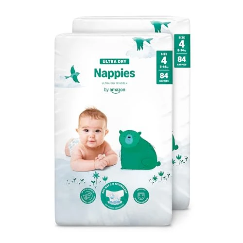 By Amazon Pañales ultra-secos, Talla 4 (8-14 kg), Con canales, Bianco, 168 Unidad (2 Paquetes de 84) - Nueva versión (Anteriormente una marca Mama Bear brand, el mismo producto)