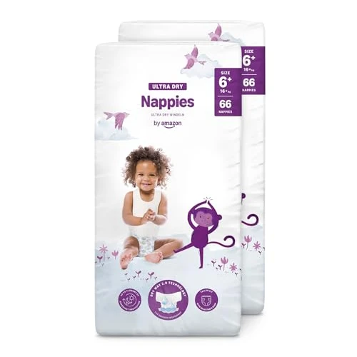 Offerta a tempo: by Amazon Ultra Dry Nappies - Taglia 6+ (oltre 15kg) - con Canali - 132 Pannolini (2 Confezioni da 66) (Stesso Prodotto Commercializzato in Precedenza con il Marchio Mama Bear) - 29% da 36.34 € a 25.98 €