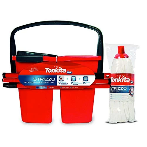 Offerta a tempo: TONKITA | Strizzo, Set Pulizia Pavimenti, 3 Pezzi, Secchio a 2 Vasche con Strizzatore 14 Litri, Manico 130cm in Acciaio Componibile Verniciato, Mop Lavapavimenti, per Pavimenti Delicati - 0.00% da 15.90 € a 15.90 €