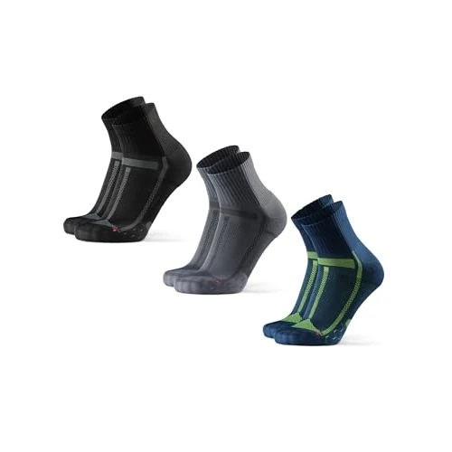 DANISH ENDURANCE Calcetines de Running Unisex, Antideslizantes, Calcetines Antiampollas para Hombre y Mujer, 3 Pack, Multicolor (1 x Negro/Gris, 1 x Gris/Negro, 1 x Azul/Amarillo), 43-47