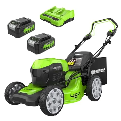 Greenworks 48V (24V x 2) Tagliaerba Semovente a Batteria per Prati Fino a 480m², Ampiezza di taglio 46cm, CON Due Batterie 4Ah e Caricabatterie Doppio GD24X2LM46SPK4X