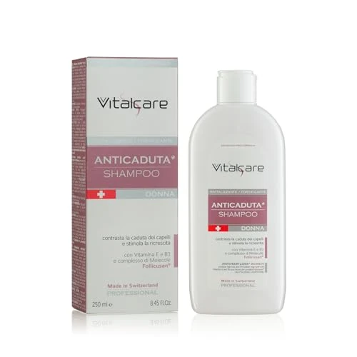 Offerta a tempo: Vitalcare | Swiss - Shampoo Anticaduta Donna, Shampoo Rivitalizzante e Fortificante, Contrasta la Caduta dei Capelli, con Vitamine E, B3 e Complesso di Molecole Follicusan, 250 ml - 58% da 9.90 € a 4.19 €