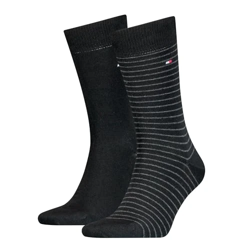 Limitiertes Angebot: Tommy Hilfiger Herrensocken Doppelpack Uni/Ringel schwarz Größe 43-46 von 12.99 EUR auf 10.40 EUR (Spare 20%)