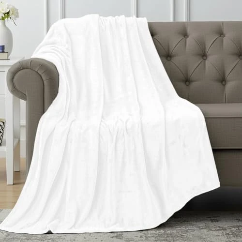 Utopia Bedding Couverture Polaire [152x127 cm, Blanc] Plaid pour Lits, Canapés, Chaises et Divans - 300 GSM Couverture Chaude, Douce et Épaisse pour Toutes Les Saisons