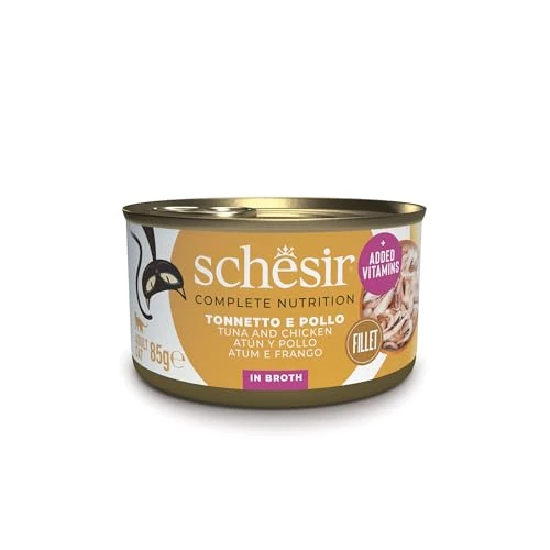 Schesir Cat Natural Tonijn met kip, nat kattenvoer in eigen sap, 24 blikjes x 85 g, 1 stuk (24 stuks)