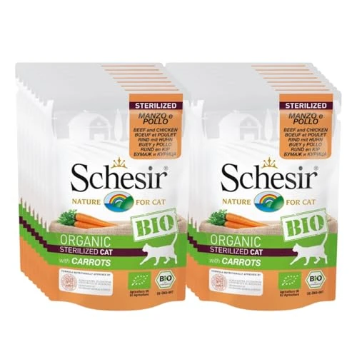 Oferta limitada: Schesir Bio, Alimento Húmedo Completo para Gatos, Paté De Ternera Y Pollo con Zanahorias, Sin Cereales, En Bolsa, Sin Gluten, 16 X 85 G de 21.27 € a 18.08 € (ahorro 15%)