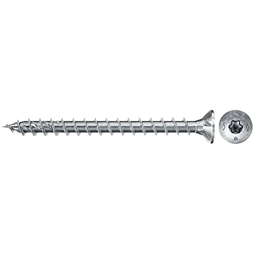 fischer 200 x Chipboard Screws Power-Fast II 4.5 x 25 Countersunk Head with Inner Star TX Fully Threaded Galvanised Blue Passivated (Item No. 670254)