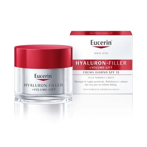 Offerta a tempo: Eucerin Hyaluron-Filler + Volume-Lift Crema Giorno SPF 15 50 ml, Crema viso antirughe per un effetto lifting immediato, Formula con Acido Ialuronico rimpolpante per pelle mista e normale - 31% da 40.90 € a 28.39 €