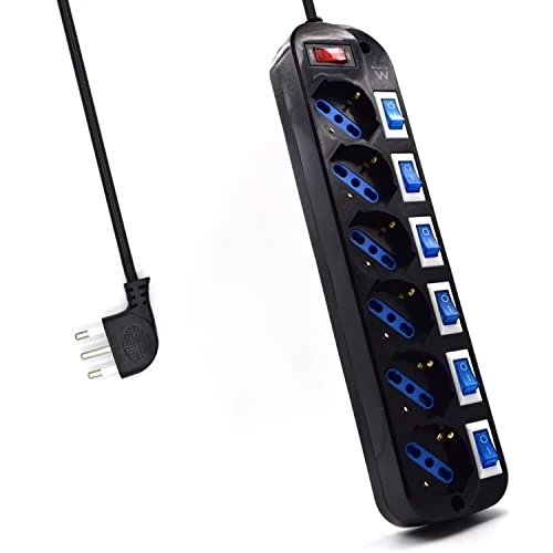Offerta a tempo: Multipresa a 6 Posti, Ciabatta Elettrica con 6 Prese Italiane e Schuko/Tedesche - Spina Italiana 16A - Potenza 250V/2500W - Cavo da 1,5 Metri, Prese Angolate a 45° - 0.00% da 17.11 € a 17.11 €