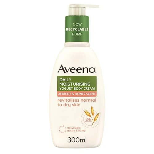 Offerta a tempo: Aveeno Daily Mosturising Crema Corpo Idratante allo Yogurt, Crema corpo profumata al Miele e Albicocca, Crema corpo idratante pelle secca con Avena e Yogurt Greco, 300 ml - 39% da 15.50 € a 9.40 €