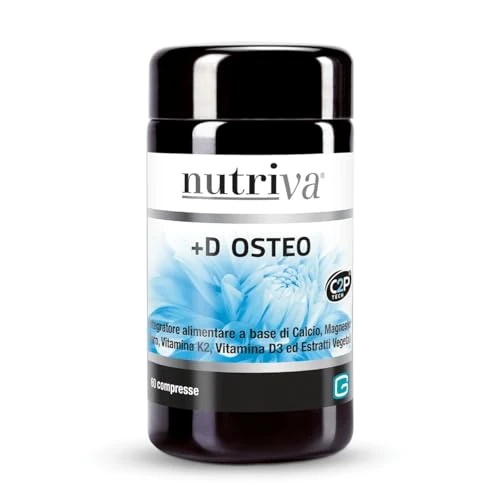 NUTRIVA +D Osteo, Integratore Alimentare a Base di Calcio, Magnesio, Boro, Vitamina K2, Vitamina D3, Ideale per la Salute delle Ossa, Carenza di Minerali, 100% Naturale e Vegano, 60 Compresse