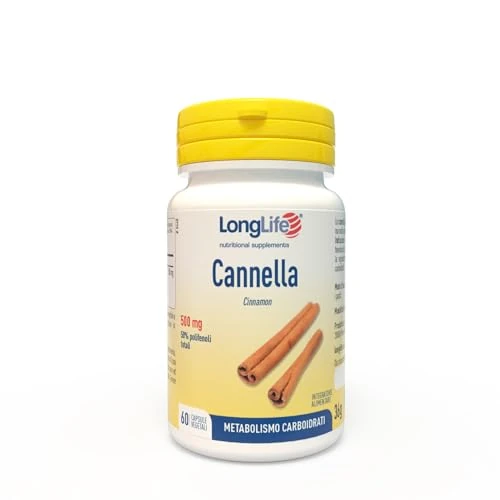 LongLife® Cannella | Con estratto titolato al 50% in polifenoli | Metabolismo carboidrati | Funzione antiossidante | 60 capsule | Vegano e senza glutine