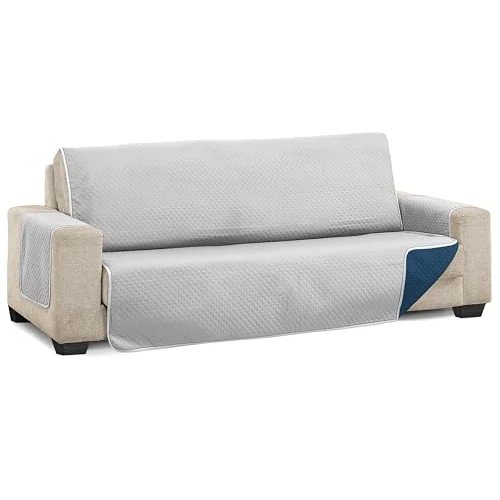 Martina Home Diamond Sofabezug, gesteppt, wendbar, Grau/Blau, 3-Sitzer