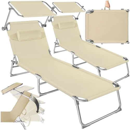 Oferta limitada: tectake® Set de 2 Tumbonas Exterior con Parasol y Respaldo Regulables, Tumbona Plegable con Reposacabezas, para Playa Resistente a la Intemperie, Tumbona Piscina Carga Máx. 110 kg - Beige de 86.90 € a 86.90 € (ahorro 0.00%)