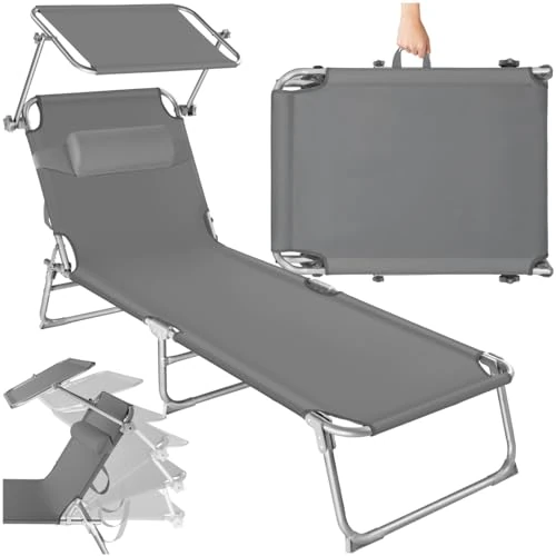 Oferta limitada: tectake® Tumbona Plegable con Toldo y Respaldo Regulables, para Piscina con Reposacabezas y Parasol, Tumbona Playa Resistente a la Intemperie, Tumbonas Exterior, Carga Máx. 110 kg - Gris de 46.99 € a 37.79 € (ahorro 20%)