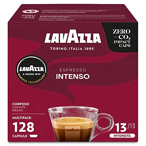 Offerta a tempo: Lavazza A Modo Mio Espresso Intenso, 128 Capsule Caffè, per un Espresso con Note di Cacao e Spezie, Arabica e Robusta, Intensità 13/13, Tostatura Media, 8 Confezioni x 16 Capsule [Esclusiva Amazon] - 0.00% da 42.39 € a 42.39 €
