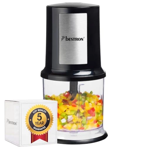 Offerta a tempo: Bestron Tritatutto elettrico, tritatutto universale con due coltelli da taglio e capacità 500 ml, grande pulsante a pulsante, 400 Watt, colore: Argento - 15% da 19.99 € a 16.99 €