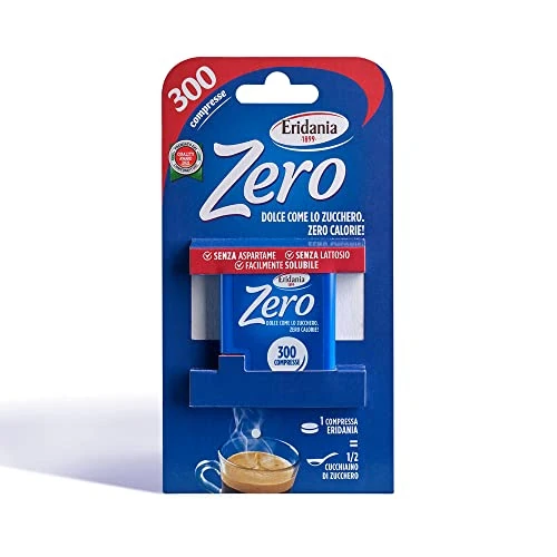Eridania - Eridania Zero, Dolcificante in Compresse da 4,5 gr, Formato Tascabile da 300 Compresse, 1 Compressa Equivale a Mezzo Cucchiaino di Zucchero, Senza Aspartame e Lattosio, Velocemente Solubile