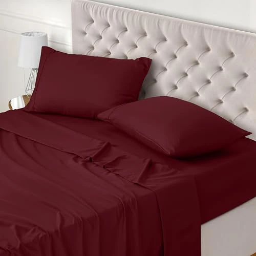 Utopia Bedding Bed Sheet Set Super King, Burgundy, 4 Piece – Fitted Sheet, Flat Sheet with 2 Pillow Cases 50x75 – Wrinkle, Shrinkage & Fade Resistant – Oeko-Tex Certified, Polyester Microfiber Fabric