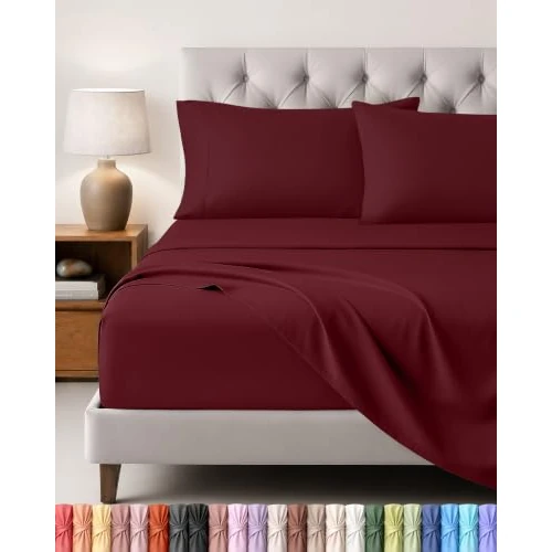 Zeitlich begrenztes Angebot: Utopia Bedding 4 Teilige Bettlaken Set 150x200 cm, Burgunderrot - Polyester Microfaser, Oeko-Tex Zertifiziert, 1 Spannbettlaken 150x200 cm, 1 Bettlaken 266x259 cm und 2 Kissenbezüge 50x75 cm von 17.99 € auf 17.99 € (0.00% Raba