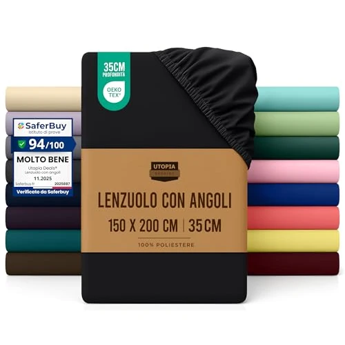 Utopia Bedding Fitted Sheet King, Black - Deep Pocket 14 inch (35 cm) - Easy Care - OEKO-TEX Certified - Soft Brushed Polyester Microfibre Fabric - Shrinkage and Fade Resistant - Bottom Sheet