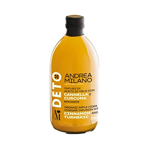 Offerta a tempo: Deto Andrea Milano, Aceto di Mele Biologico con Madre con Cannella e Curcuma, Non Filtrato e Non Pastorizzato, Ideale da Bere Solo o come Condimento su Tartare di Carne o Tonno, Made in Italy, 500 ml - 0.00% da 7.99 € a 7.99 €