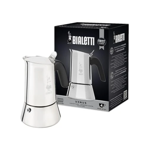 Bialetti Cafetera Venus, Mango Anti-escaldaduras, Apta para Inducción, 4 Tazas (170ml), Acero Inoxidable