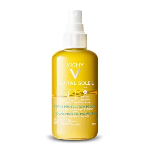 Vichy Agua Hidratante, Limpia, Hidrata y Protege la Piel, Fotoprotección SPF50+ Contra Rayos UVB y UVA, Fórmula Ultraligera y Ultrafresca, Capital Soleil, 200 ml