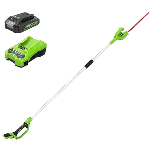 Zeitlich begrenztes Angebot: Greenworks G24PH51K2 Akku Stabheckenschere mit geteiltem Schaft, 51 cm Doppelklingen, schneidet bis zu 18 mm, 125-Grad-Schwenkkopf, 1500 Schnitte pro Minute, 24 V Akku und Ladegerät, 3 Jahre Garantie von 164.99 € auf 145.99 € 