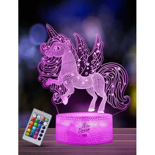 Nice Dream Eenhoorn nachtlampje voor kinderen, 3D-nachtlampje, 16 kleurveranderingen met afstandsbediening, kamerdecoratie, geschenken voor kinderen meisjes