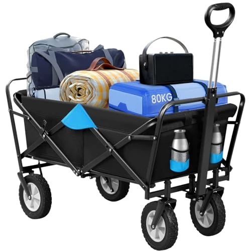 Offerta a tempo: EUGAD Carrello da Giardino Pieghevole Carretto a Mano da Trasporto per Spiaggia Esterni con Impugnatura Telescopica Incluse Portabottiglie Colore Antracite-Blu 0009HC - 23% da 82.99 € a 63.74 €