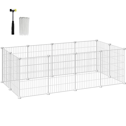 SONGMICS Cage pour Animaux de Companier, Enclos Métallique, Clôture pour Hamsters, Lapins, Parc Modulable, Petits Animaux, Blanc LPI01W