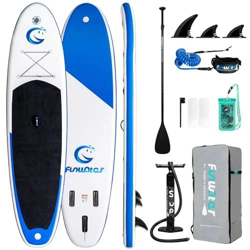 Tijdelijke aanbieding: FunWater Opblaasbaar stand-up paddleboard met verstelbare peddel, handpomp, antislip EVA-plank, veiligheidslijn, voor volwassenen (glimlach) van 229.99 € naar 229.99 € (0.00% korting)