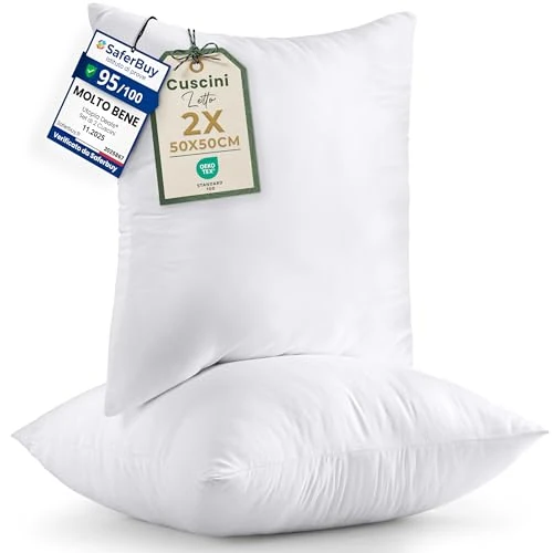 Utopia Bedding Cuscini, Imbottitura per Cuscini, Tessuto Misto Cotone Cuscini Divano, Cuscino Interno (2, Bianco, 50x50 cm)
