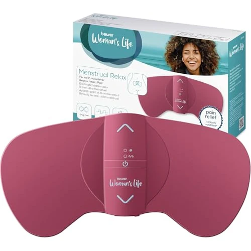 Beurer EM 50 Menstrual Relax, voor menstruatiepijn en endometriosepijn, TENS- en warmtefunctie, met oplaadbare batterij, rozerood