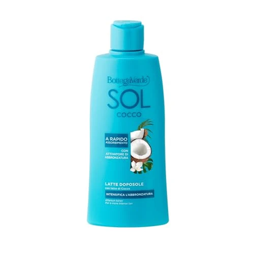 Offerta a tempo: Bottega Verde - SOL Cocco, Latte Doposole Corpo, 200ml, Idratante e Rinfrescante, Arricchito con Cocco, Carota e Papaya, Intensifica l'Abbronzatura, a Rapido Assorbimento, per Tutti i Tipi di Pelle - 15% da 13.56 € a 11.53 €