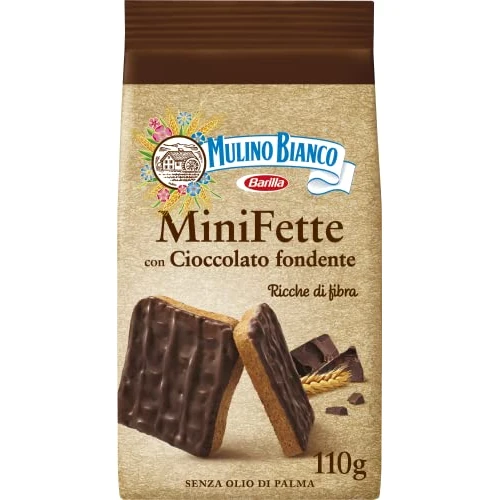 Mulino Bianco Mini Fette Integrali con Cioccolato Fondente, per una Colazione Ricca di Gusto - 110 g