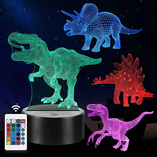 Tijdelijke aanbieding: Dinosaurus 3D nachtlampje geschenken, 4 stuks nachtlampje speelgoed met 16 kleur veranderende en afstandsbediening, cadeaus voor jongens van 22.99 € naar 22.99 € (0.00% korting)